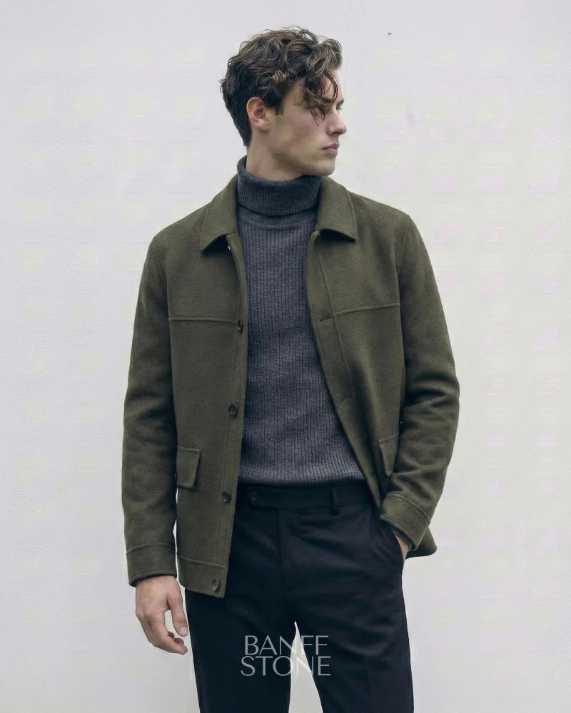 Knightsbridge Wool Coat - 100% Wool Olive Green / M