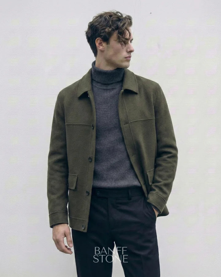 Knightsbridge Wool Coat - 100% Wool Olive Green / M